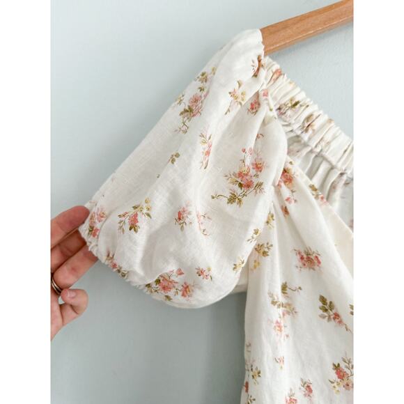 Reformation | Mildred Bowie Linen Dress Floral Off The Shoulder | Sz 6 - Picture 4 of 10